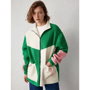 Cider Fleece Stand Collar Teddy ColorBlock Zip Front Jacket NWT‎ SZ XS NWT